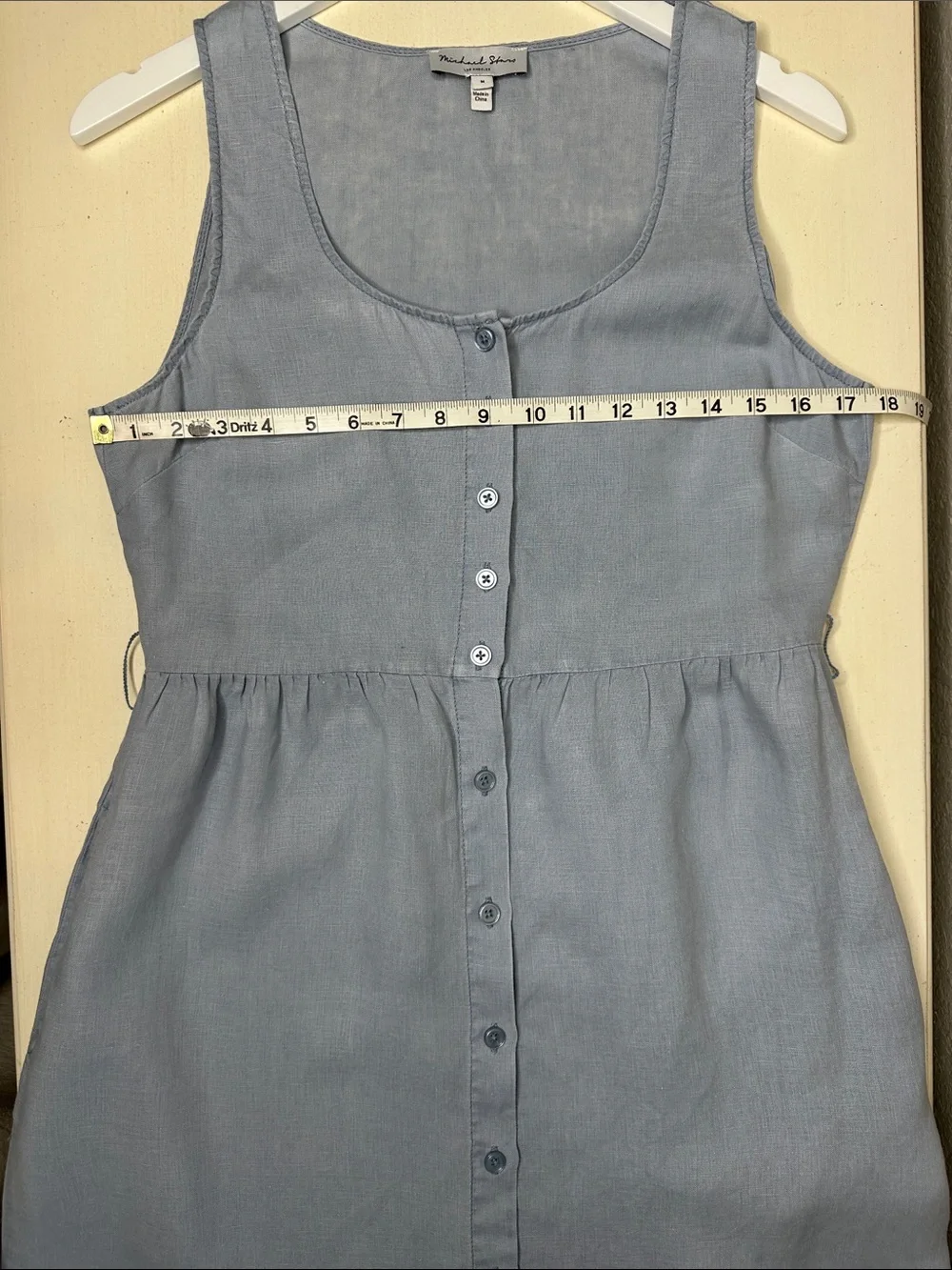 MICHAEL STARS Lulu Button-down Linen Midi Dress Size Medium Blue